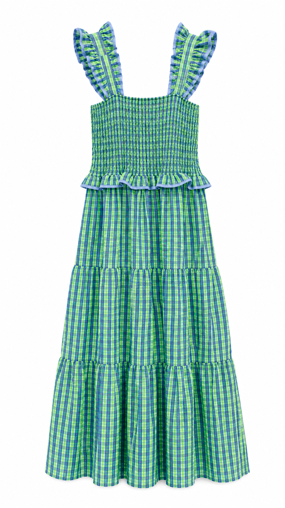 Vestido Vichy verde y azul
