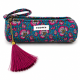 Estuche azul flores rosas