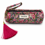 Estuche gris flores rosa